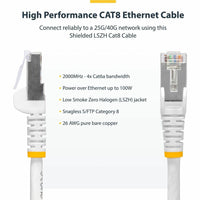 StarTech NLWH-6F-CAT8-PATCH 6ft White CAT8 Ethernet Cable, Snagless RJ45