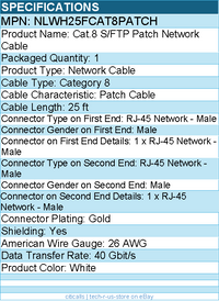 StarTech NLWH25FCAT8PATCH 25ft White CAT8 Ethernet Cable, Snagless RJ45