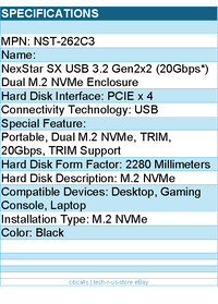 Vantec NST-262C3 NexStar SX USB 3.2 Gen2x2 (20Gbps*) Dual M.2 NVMe Enclosure