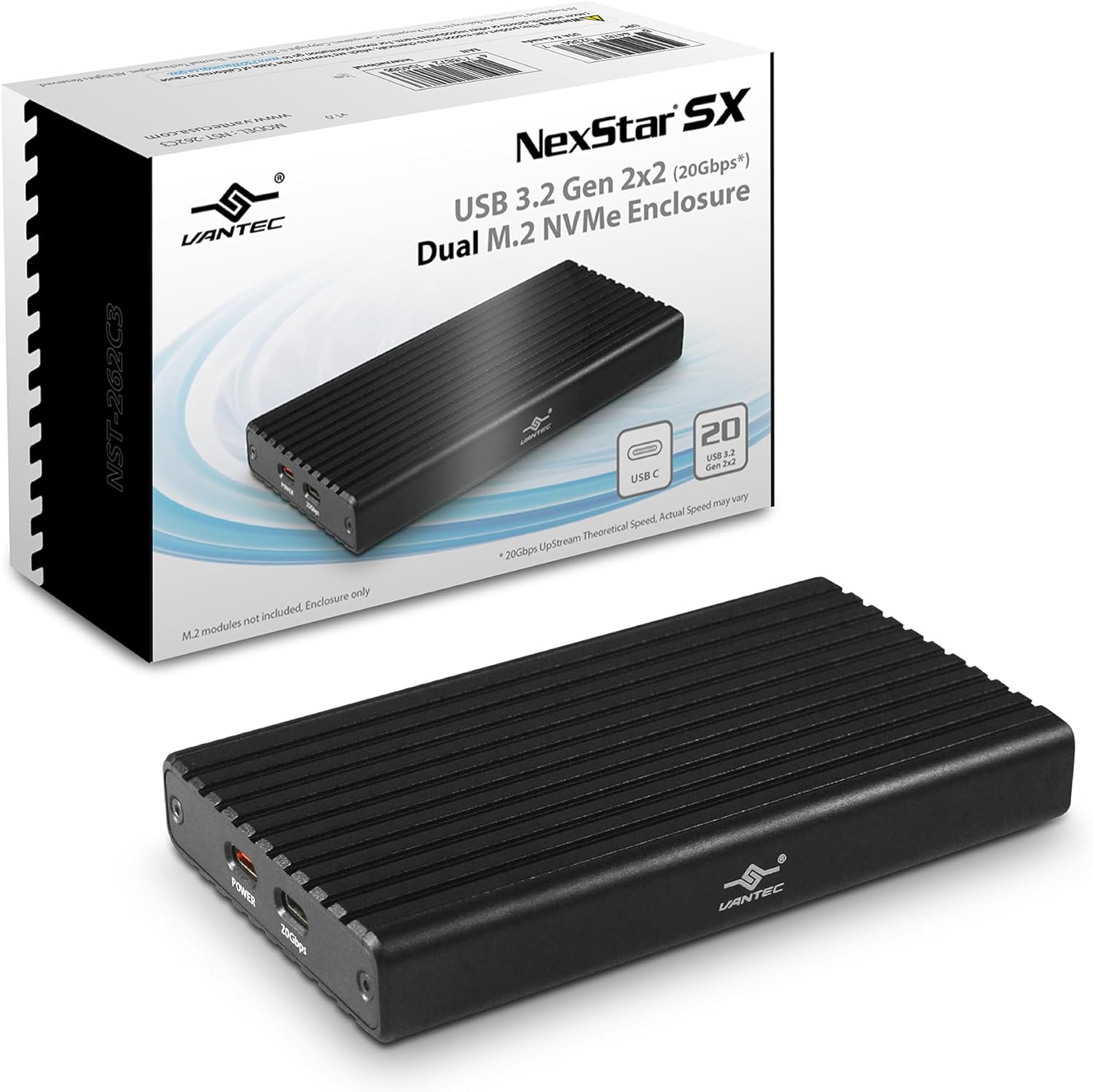 Vantec NST-262C3 NexStar SX USB 3.2 Gen2x2 (20Gbps*) Dual M.2 NVMe Enclosure