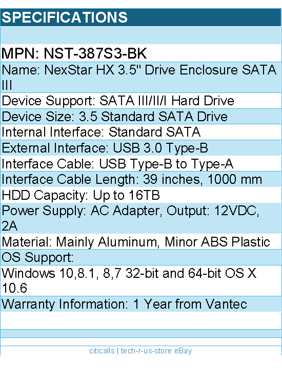 Vantec NST-387S3-BK  NexStar HX 3.5" Drive Enclosure SATA III