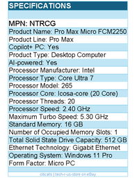 Dell NTRCG Pro Max FCM2250 Desktop Computer - Intel Core Ultra 7 265
