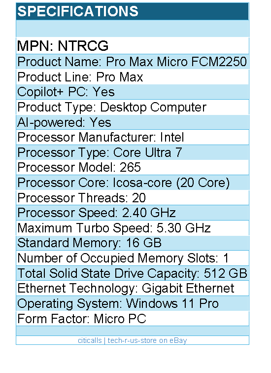 Dell NTRCG Pro Max FCM2250 Desktop Computer - Intel Core Ultra 7 265