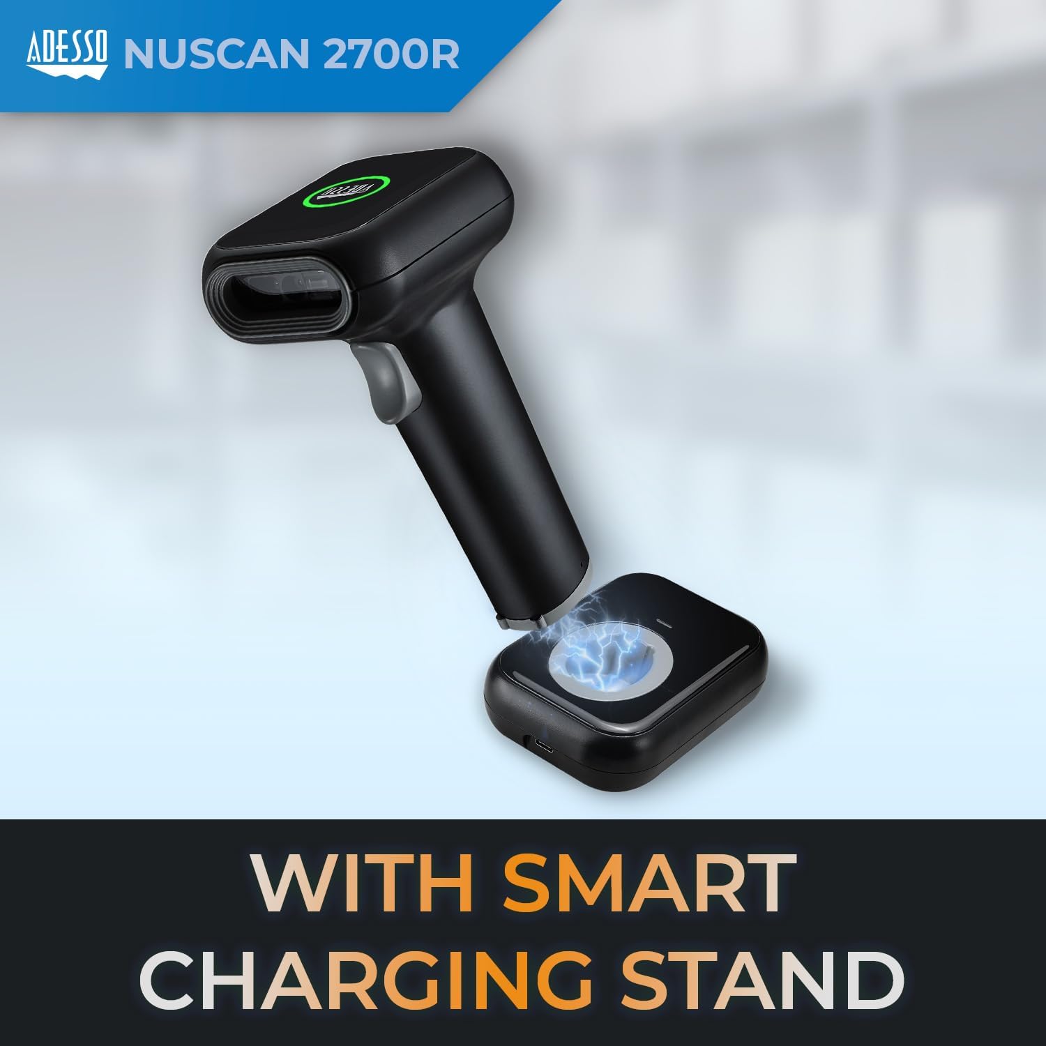 Adesso NUSCAN2700R 2D Wireless Barcode Scanner with Charging Cradle