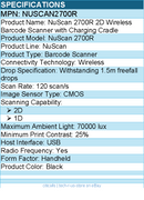 Adesso NUSCAN2700R 2D Wireless Barcode Scanner with Charging Cradle