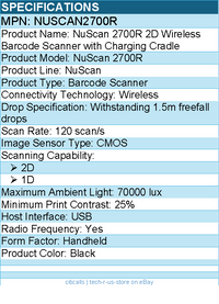 Adesso NUSCAN2700R 2D Wireless Barcode Scanner with Charging Cradle