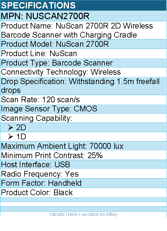 Adesso NUSCAN2700R 2D Wireless Barcode Scanner with Charging Cradle