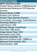 Adesso NuScan 4100B Bluetooth Antimicrobial Waterproof CCD Barcode Scanner