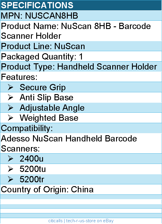 Adesso NUSCAN8HB - Barcode Scanner Holder for NuScan Handheld Barcode Scanners