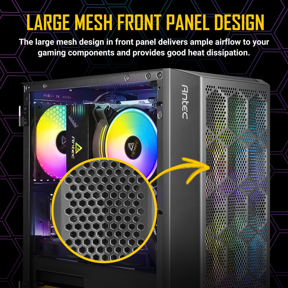 Antec NX200M RGB, Large Mesh Front Panel, USB3.0 - Mini-Tower M-ATX Gaming Case