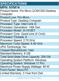Dell NYM14 Pro Micro QCM1250 Desktop Computer - Intel Core i3 14th Gen