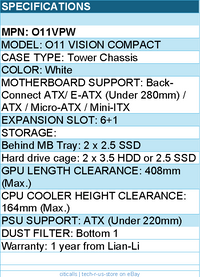 Lian-Li O11VPW Computer Case - Mid Tower TG 2x2.5 SSD White Retail