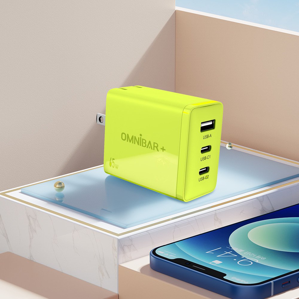 OMNIBAR OMN-GAN-3PUS65EB O16-000008 PLUS 65W USB C Charger - Fast Charging