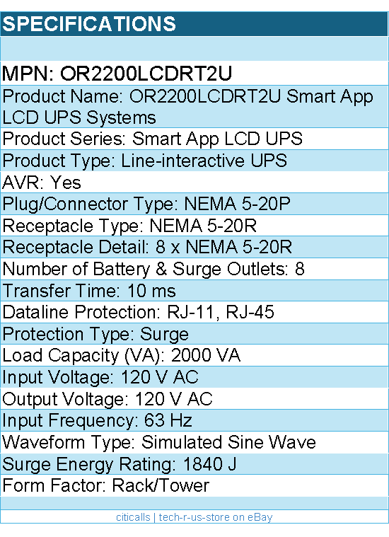 CyberPower OR2200LCDRT2U Smart App LCD UPS Systems - 2000VA/1320W, 120 VAC