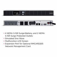 CyberPower OR500LCDRM1U Smart App LCD UPS Systems - 500VA/300W, 120 VAC