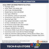ANTEC ORBIT 120 ARGB 3-Pack PWM PC Fan FDB Bearing 2000 RPM Infinity Mirror