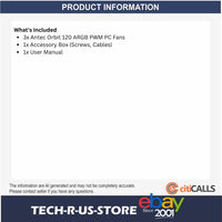 ANTEC ORBIT 120 ARGB 3-Pack PWM PC Fan FDB Bearing 2000 RPM Infinity Mirror