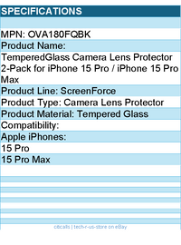 Belkin OVA180FQBK TemperedGlass Camera Lens Protector 2-Pack for iPhone 15 Pro