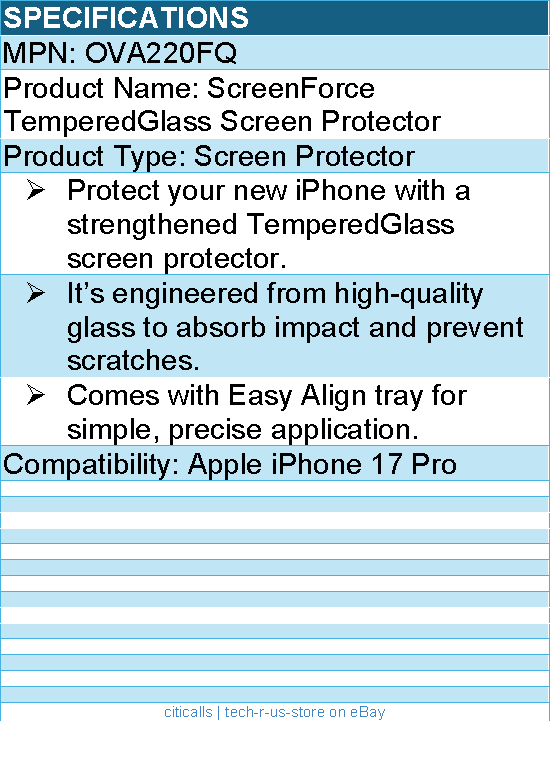Belkin OVA220FQ ScreenForce TemperedGlass Screen Protector for iPhone 17 Pro