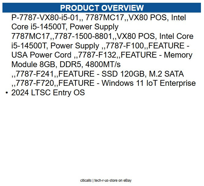 NCR P-7787-VX80-I5-01 VX80 POS, Intel Core i5-14500T, Power Supply 7787MC17