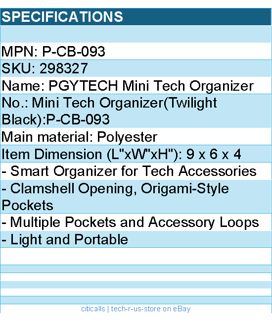 PGYTECH P-CB-093 Mini Tech Pouch - Twilight Black -  Polyester - Retail
