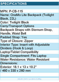 PGYTECH P-CB-115 OneMo Lite Backpack 22L (Twilight Black) Retail