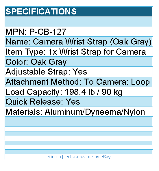 PGYTECH P-CB-127 Camera Wrist Strap - Oak Grey Retail - Adjustable