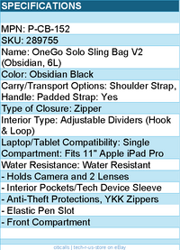 PGYTECH P-CB-152 OneGo Solo Sling Bag V2 (Obsidian, 6L)