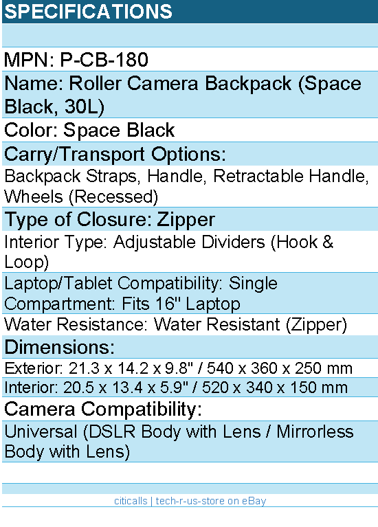 PGYTECH P-CB-180 Roller Camera Backpack (Space Black) Retail
