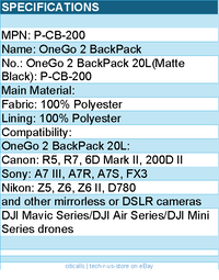 PGYTECH P-CB-200 OneGo 2 BackPack 20L (Matte Black) Retail