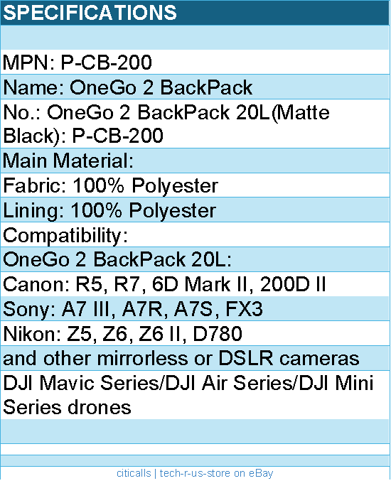 PGYTECH P-CB-200 OneGo 2 BackPack 20L (Matte Black) Retail