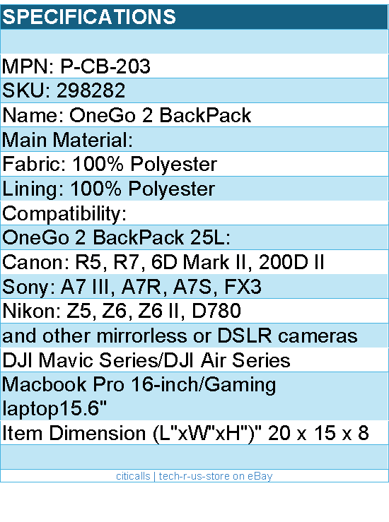 PGYTECH P-CB-203 OneGo 2 BackPack 25L (Matte Black) Retail