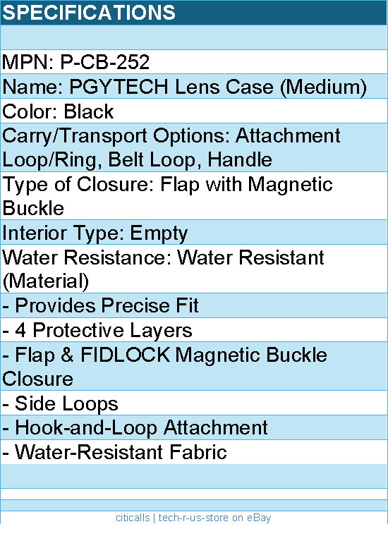 PGYTECH P-CB-252 Accessory - Lens Case (Medium) Retail - Black