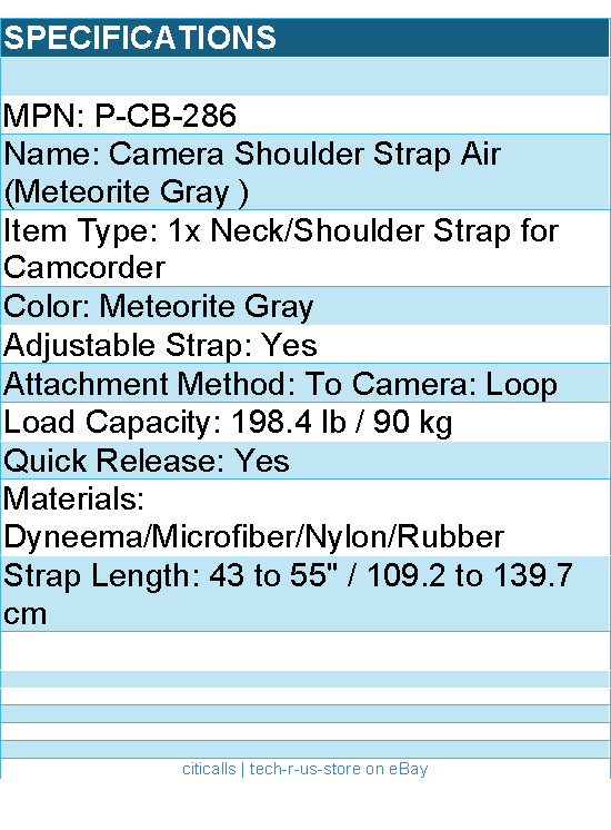 PGYTECH P-CB-286 Camera Shoulder Strap Air (Meteorite Grey) L Retail