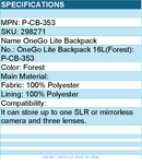 PGYTECH P-CB-353 OneGo Lite Backpack 16L (Forest) Retail