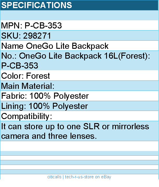 PGYTECH P-CB-353 OneGo Lite Backpack 16L (Forest) Retail