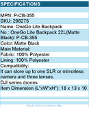PGYTECH P-CB-355 OneGo Lite Backpack 22L (Matte Black) Retail