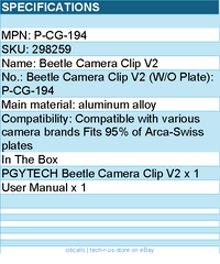 PGYTECH P-CG-194 Accessory - Beetle Camera Clip V2 (W O Plate) Retail