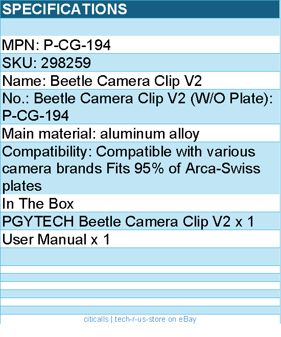 PGYTECH P-CG-194 Accessory - Beetle Camera Clip V2 (W O Plate) Retail
