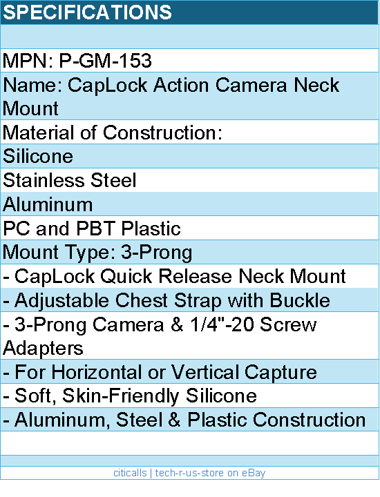 PGYTECH P-GM-153 Accessory - CapLock Action Camera Neck Mount Retail