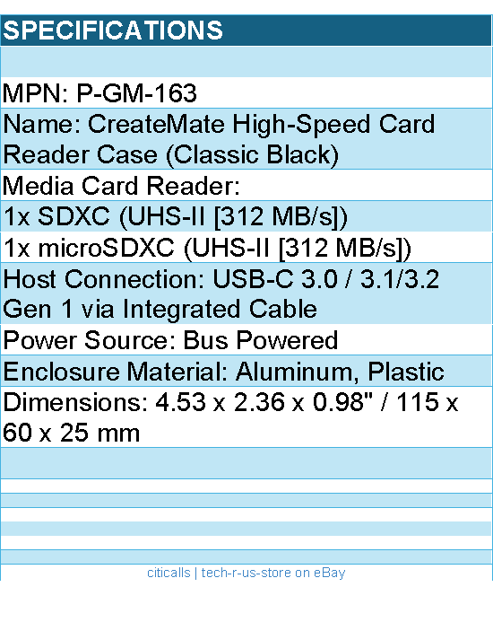 PGYTECH P-GM-163 CreateMate High-speed Card Reader Case - Classic Black