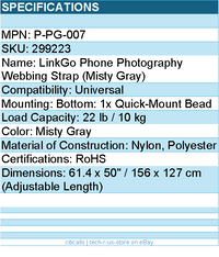 PGYTECH P-PG-007 LinkGo Phone Photography Strap - Webbing - Misty Gray - Retail