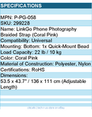 PGYTECH P-PG-058 LinkGo Phone Photography Strap Braided-Coral Pink Retail