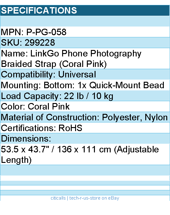 PGYTECH P-PG-058 LinkGo Phone Photography Strap Braided-Coral Pink Retail