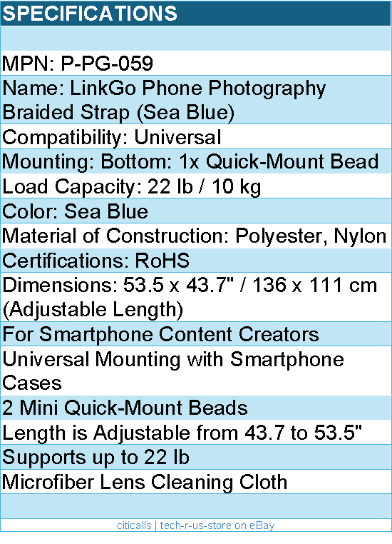 PGYTECH P-PG-059 LinkGo Phone Photography Strap Braided-Sea Blue Retail