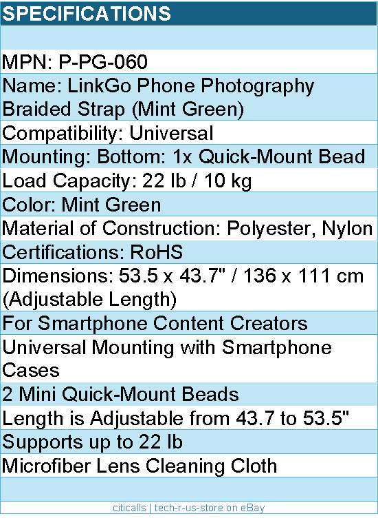 PGYTECH P-PG-060 LinkGo Phone Photography Strap Braided-Mint Green Retail