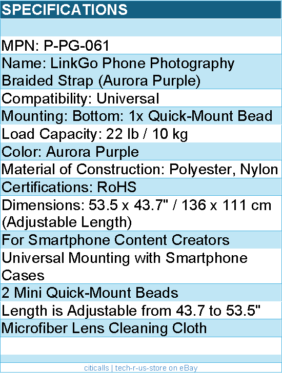 PGYTECH P-PG-061 LinkGo Phone Photography Strap Braided-Aurora Purple RTL