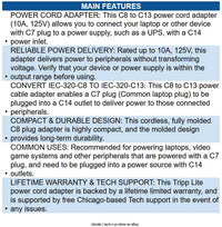 Eaton P003-000 Power Cord Adapter, C8 to C13 - 10A, 125V, Black