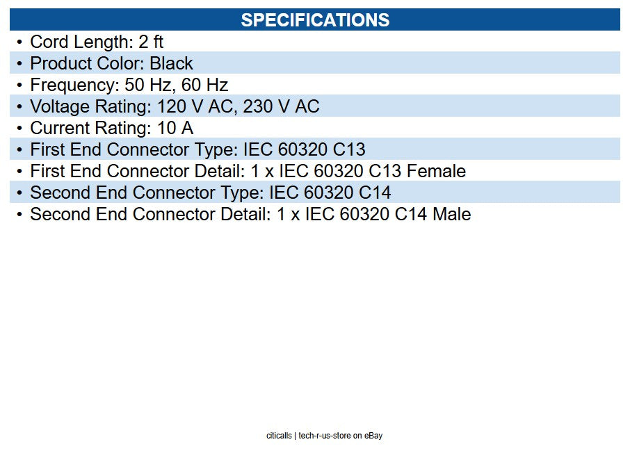 Eaton P004-002-13RA Power Extension Cord, Right-Angle C13 to C14 PDU Style - 10A