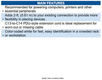 Eaton P004-002-AWH PDU Power Cord, C13 to C14 - 10A, 250V, 18 AWG, 2 ft. 0.61 m